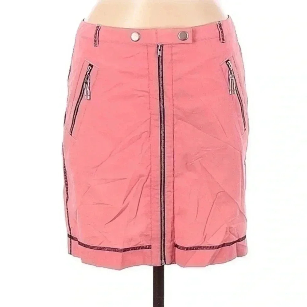 Ann Taylor LOFT Y2K Chic Blush Pink Front Zipper Accents Pencil Skirt Size 6